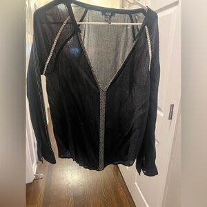 PAIGE Black Sheer Blouse with Silver Trim